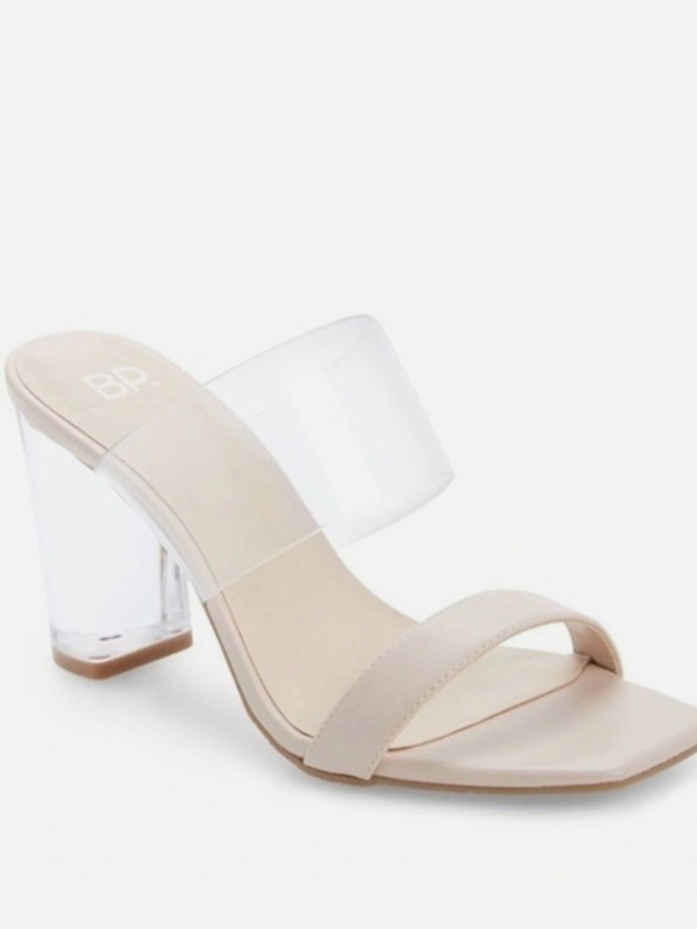 BP Naomi Block Sandal/Heel 👡  w Lucite Strap, In blush Faux Leather S 10 🏷️ NWT!